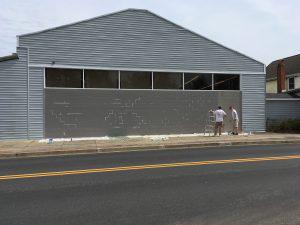 Beginning stages of prep work for the Bayside Foods mural